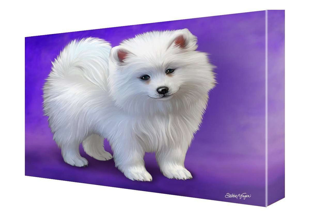 American Eskimo Puppy Dog Painting Printed on Canvas Wall Art Signed