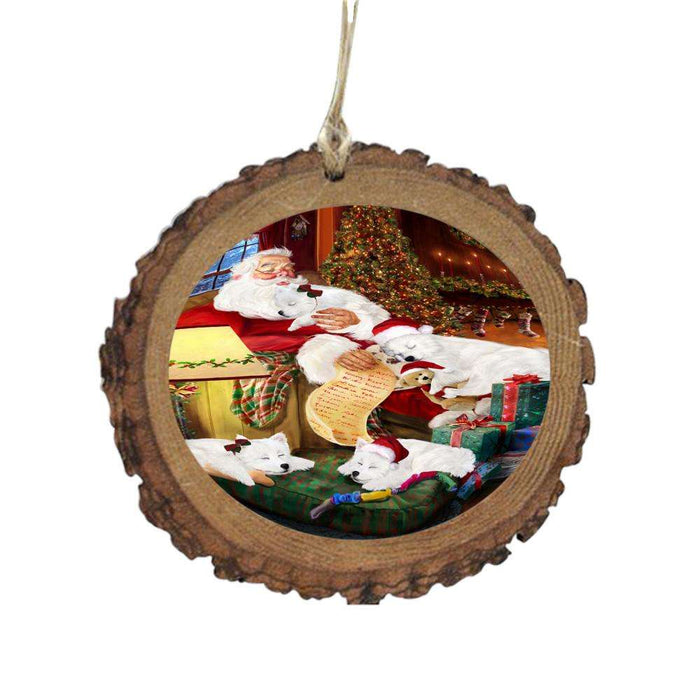 American Eskimos Dog and Puppies Sleeping with Santa Wooden Christmas Ornament WOR49236