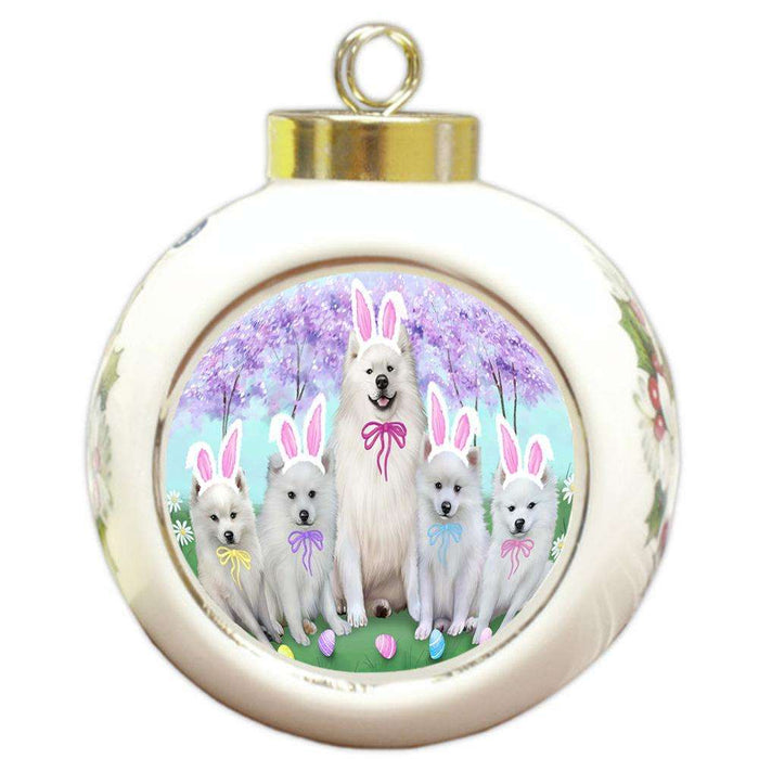 American Eskimos Dog Easter Holiday Round Ball Christmas Ornament RBPOR49125