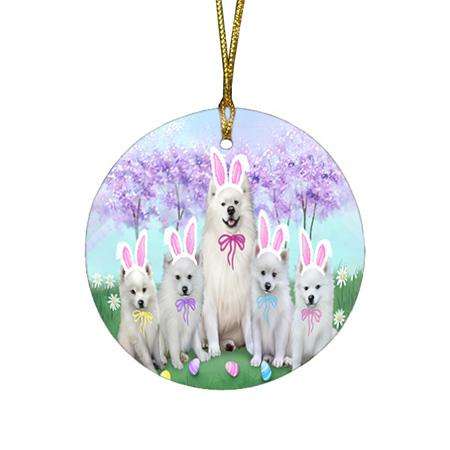 American Eskimos Dog Easter Holiday Round Flat Christmas Ornament RFPOR49116