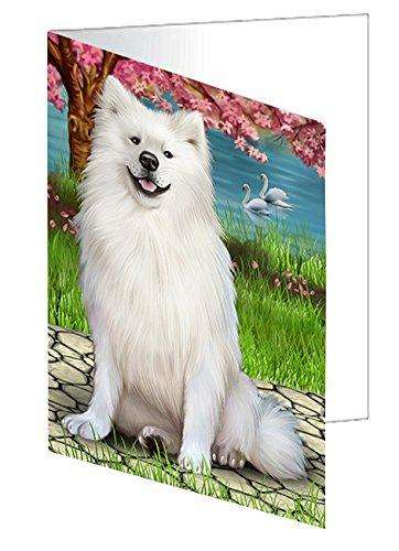 American Eskimos Dog Handmade Artwork Assorted Pets Greeting Cards and Note Cards with Envelopes for All Occasions and Holiday Seasons D465