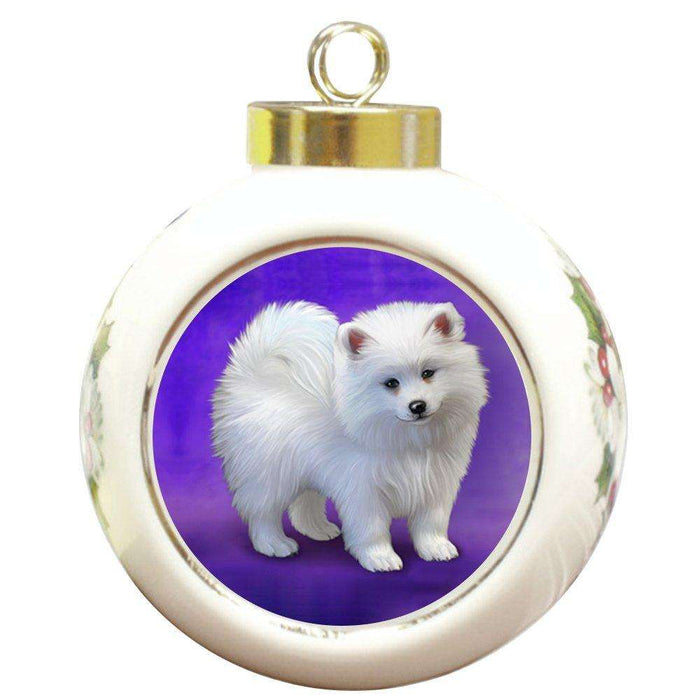 American Eskimos Dog Round Ceramic Christmas Ornament