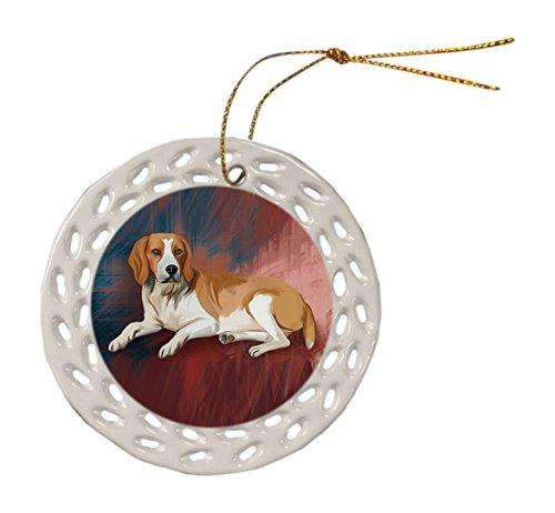American Foxhound Dog Christmas Doily Ceramic Ornament