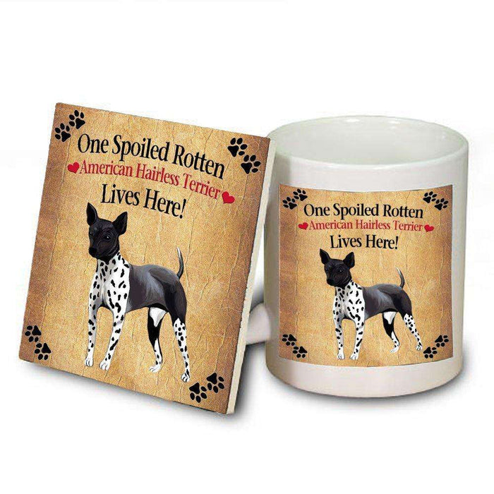 American Hairless Terrier Spoiled Rotten Dog Mug and Coaster Set