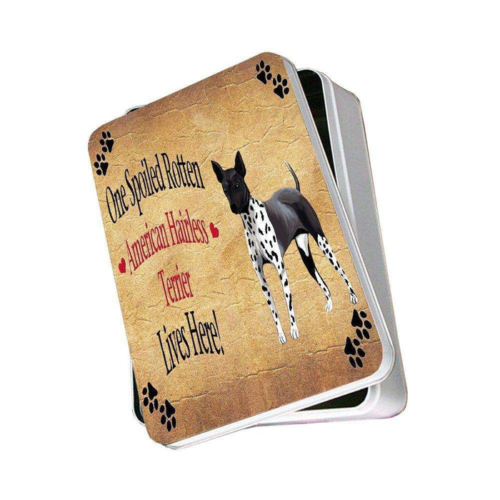 American Hairless Terrier Spoiled Rotten Dog Photo Storage Tin