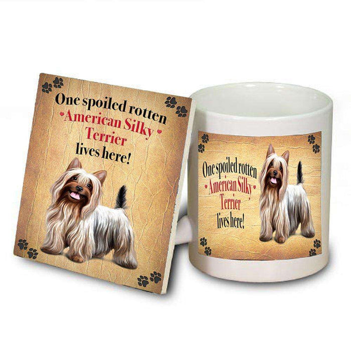 American Silky Terrier Spoiled Rotten Dog Coaster and Mug Combo Gift Set