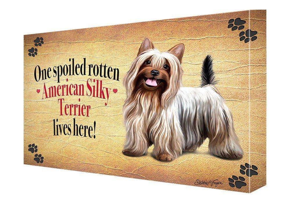 American Silky Terrier Spoiled Rotten Dog Painting Printed on Canvas Wall Art Signed