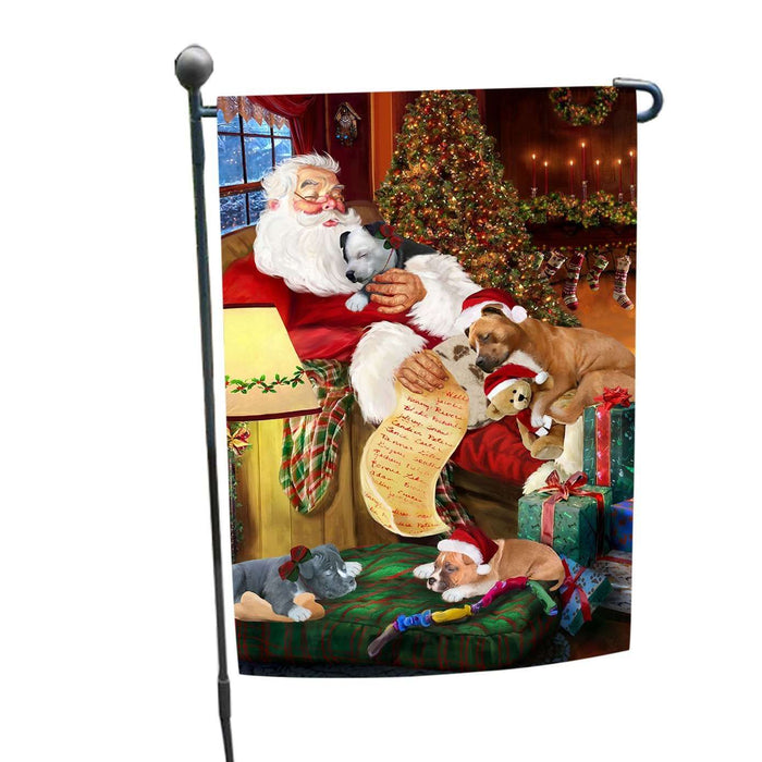 American Staffordshire Dog and Puppies Sleeping with Santa Garden Flag