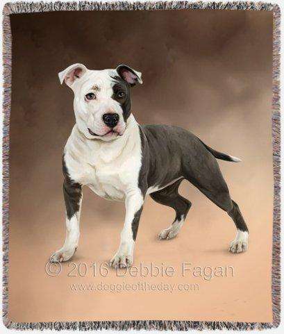 American Staffordshire Dog Art Portrait Print Woven Throw Blanket 54 X 38
