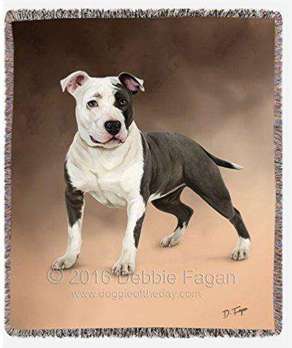 American Staffordshire Dog Art Portrait Print Woven Throw Blanket