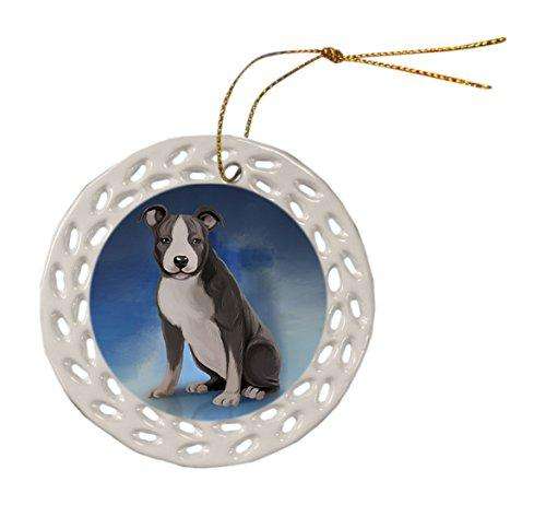 American Staffordshire Dog Christmas Doily Ceramic Ornament