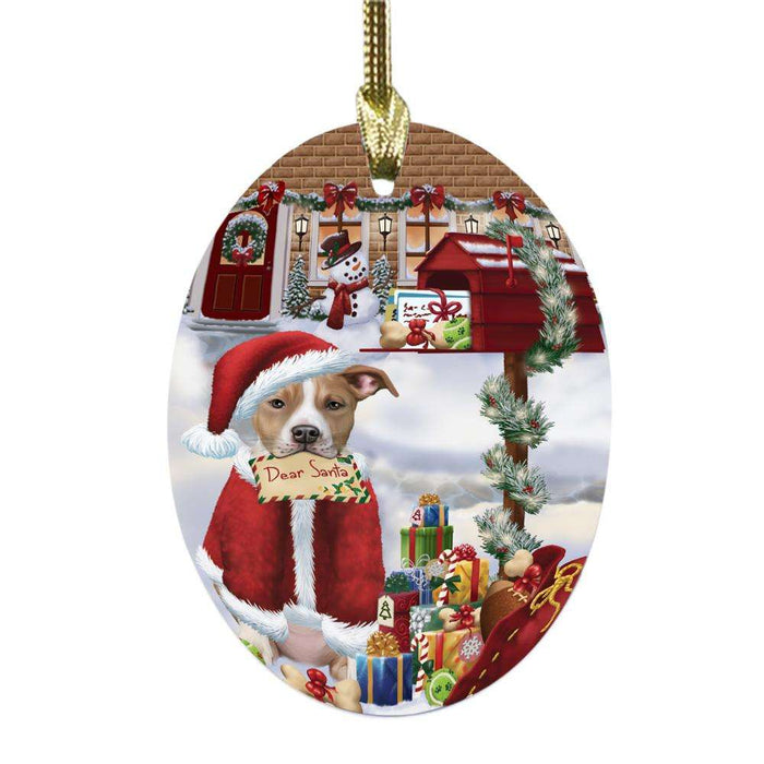 American Staffordshire Dog Dear Santa Letter Christmas Holiday Mailbox Oval Glass Christmas Ornament OGOR48992