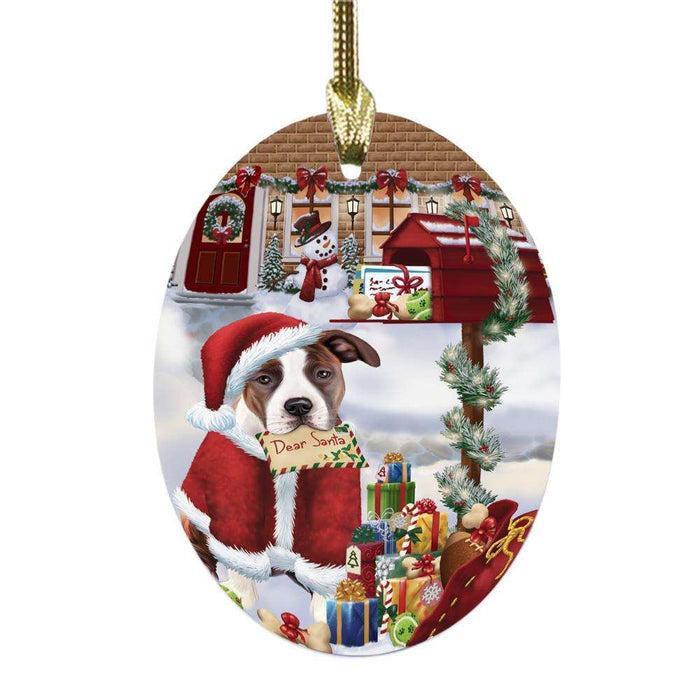American Staffordshire Dog Dear Santa Letter Christmas Holiday Mailbox Oval Glass Christmas Ornament OGOR48993