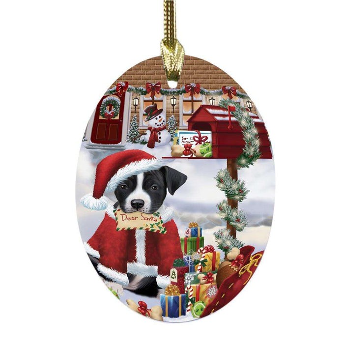 American Staffordshire Dog Dear Santa Letter Christmas Holiday Mailbox Oval Glass Christmas Ornament OGOR48994