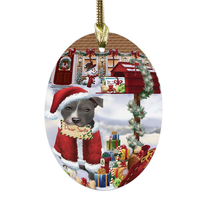 American Staffordshire Dog Dear Santa Letter Christmas Holiday Mailbox Oval Glass Christmas Ornament OGOR48995