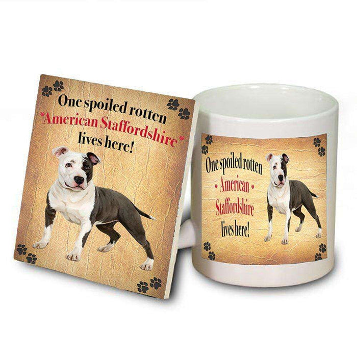 American Staffordshire Spoiled Rotten Dog Coaster and Mug Combo Gift Set