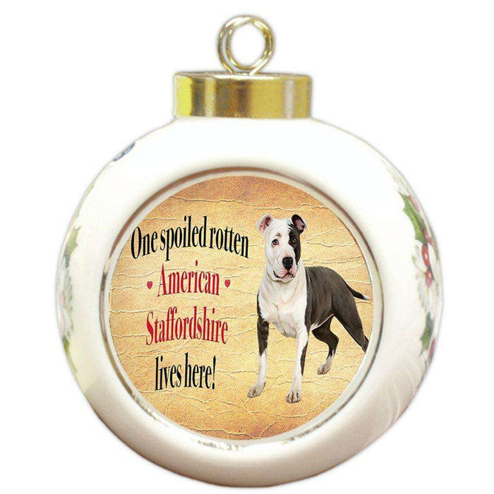 American Staffordshire Spoiled Rotten Dog Round Ceramic Christmas Ornament