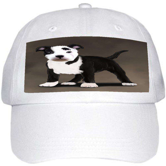 American Staffordshire Terrier Black And White Dog Ball Hat Cap Off White
