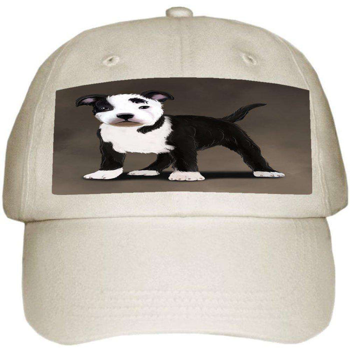 American Staffordshire Terrier Black And White Dog Ball Hat Cap Off White