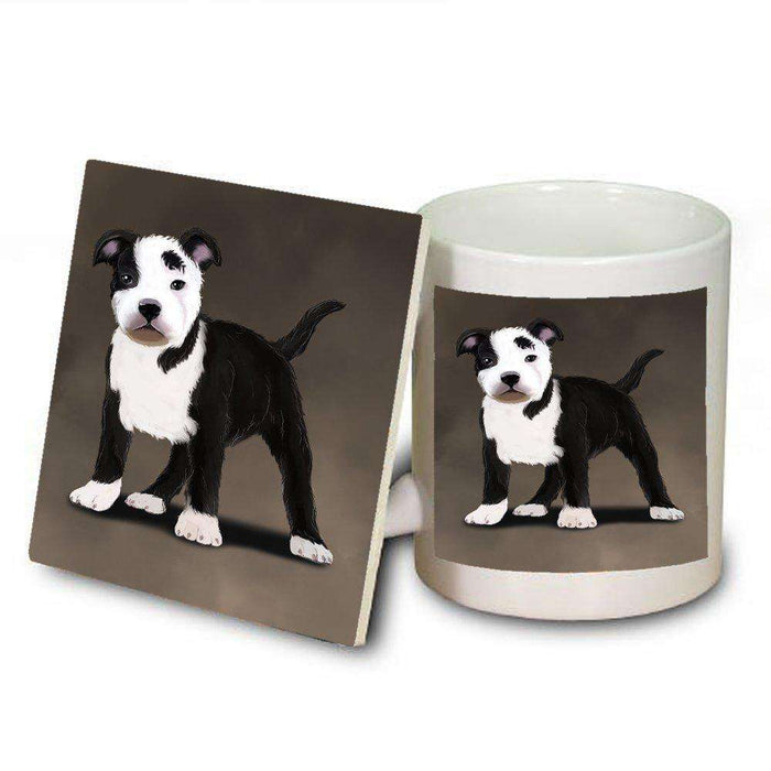 American Staffordshire Terrier Black And White Dog Mug and Coaster Set