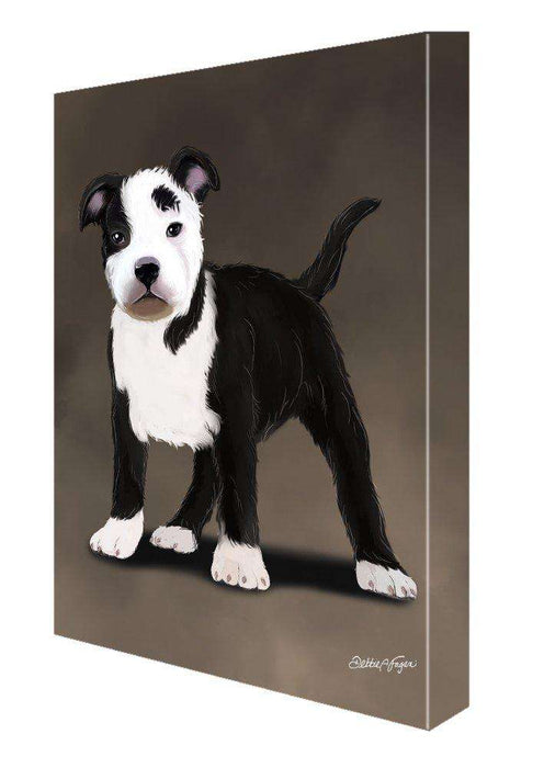 American Staffordshire Terrier Black And White Dog Painting Printed on Canvas Wall Art Signed
