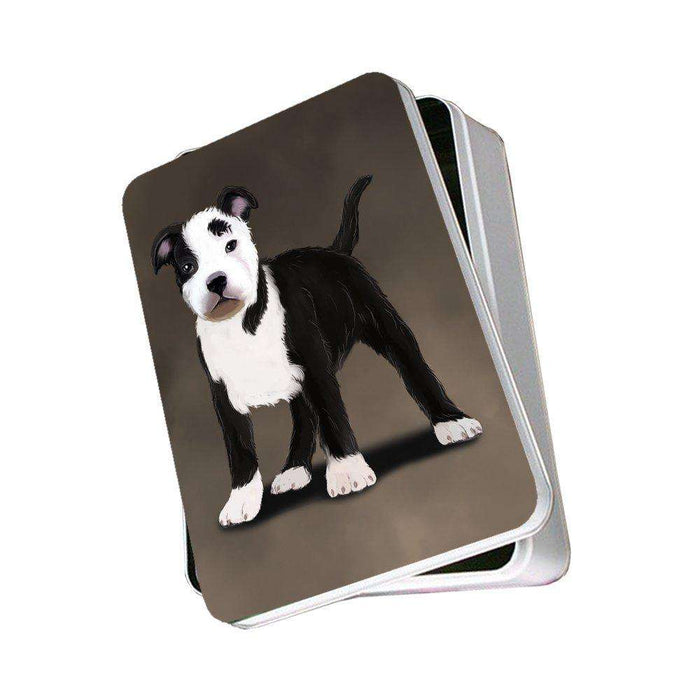 American Staffordshire Terrier Black And White Dog Photo Storage Tin