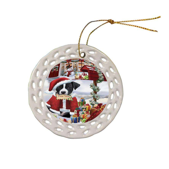 American Staffordshire Terrier Dog Dear Santa Letter Christmas Holiday Mailbox Ceramic Doily Ornament DPOR53517