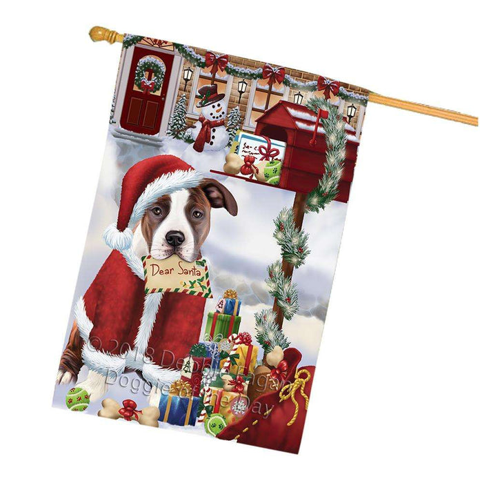American Staffordshire Terrier Dog Dear Santa Letter Christmas Holiday Mailbox House Flag FLG53714