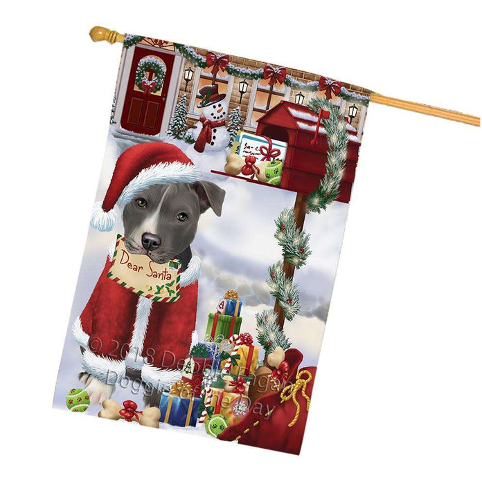 American Staffordshire Terrier Dog Dear Santa Letter Christmas Holiday Mailbox House Flag FLG53716