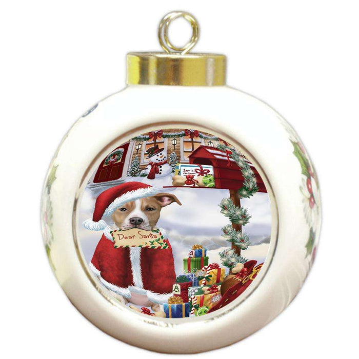 American Staffordshire Terrier Dog Dear Santa Letter Christmas Holiday Mailbox Round Ball Christmas Ornament RBPOR53515