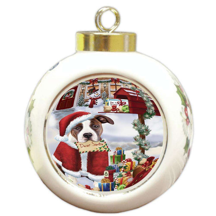 American Staffordshire Terrier Dog Dear Santa Letter Christmas Holiday Mailbox Round Ball Christmas Ornament RBPOR53516