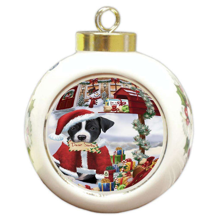 American Staffordshire Terrier Dog Dear Santa Letter Christmas Holiday Mailbox Round Ball Christmas Ornament RBPOR53517