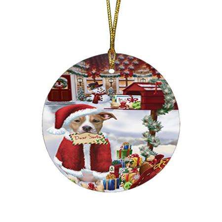 American Staffordshire Terrier Dog Dear Santa Letter Christmas Holiday Mailbox Round Flat Christmas Ornament RFPOR53506