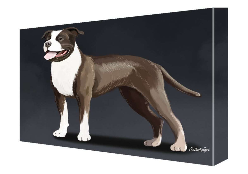 American Staffordshire Terrier Dog Painting Printed on Canvas Wall Art Signed