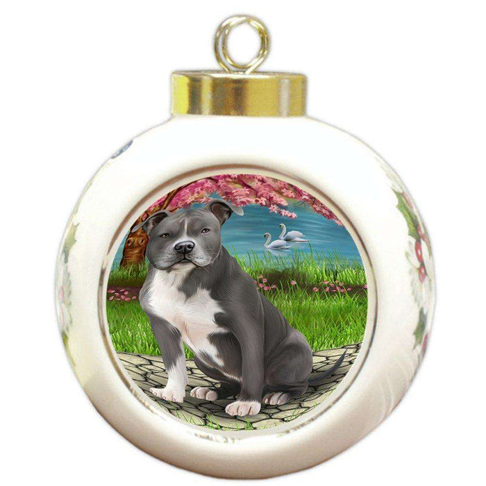 American Staffordshire Terrier Dog Round Ball Christmas Ornament RBPOR48471