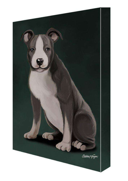 American Staffordshire Terrier Grey And White Dog Painting Printed on Canvas Wall Art Signed