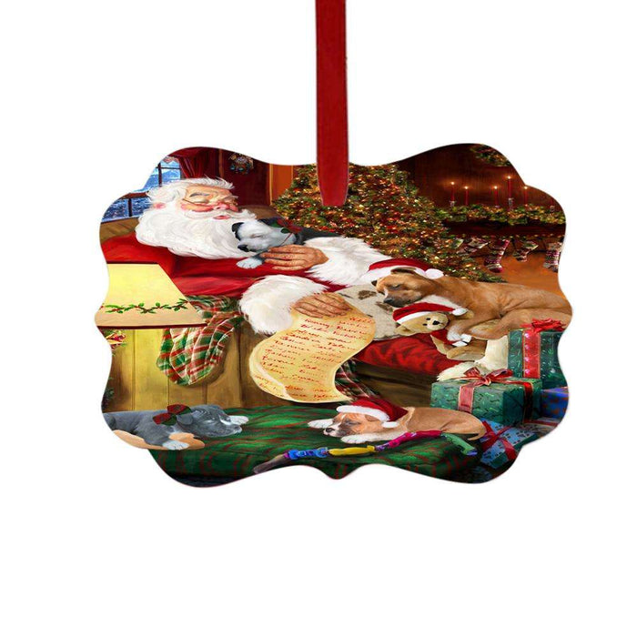 American Staffordshire Terriers Dog and Puppies Sleeping with Santa Double-Sided Photo Benelux Christmas Ornament LOR49238
