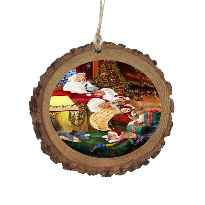 American Staffordshire Terriers Dog and Puppies Sleeping with Santa Wooden Christmas Ornament WOR49238