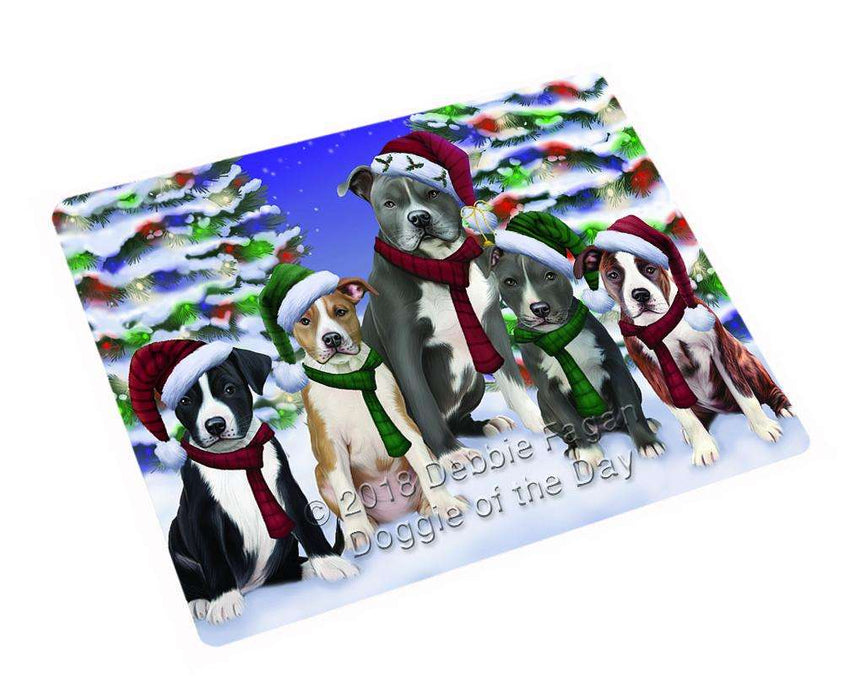 American Staffordshire Terriers Dog Christmas Family Portrait in Holiday Scenic Background Cutting Board C62205