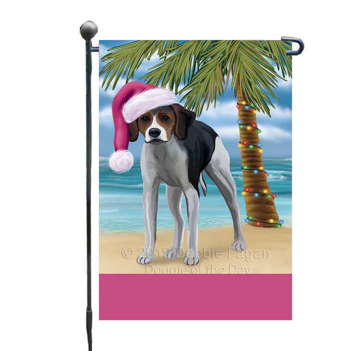 Personalized Summertime Happy Holidays Christmas American Foxhound Dog on Tropical Island Beach  Custom Garden Flags GFLG-DOTD-A60369
