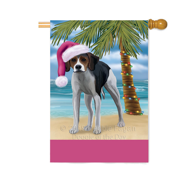 Personalized Summertime Happy Holidays Christmas American Foxhound Dog on Tropical Island Beach Custom House Flag FLG-DOTD-A60425