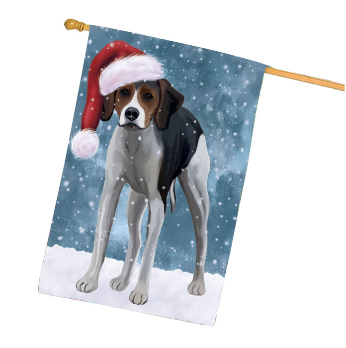 Christmas Let it Snow American English Foxhound Dog House Flag Outdoor Decorative Double Sided Pet Portrait Weather Resistant Premium Quality Animal Printed Home Decorative Flags 100% Polyester FLG67897