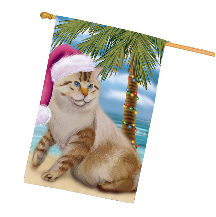 Christmas Summertime Beach American Bobtail Cat House Flag Outdoor Decorative Double Sided Pet Portrait Weather Resistant Premium Quality Animal Printed Home Decorative Flags 100% Polyester FLG68638