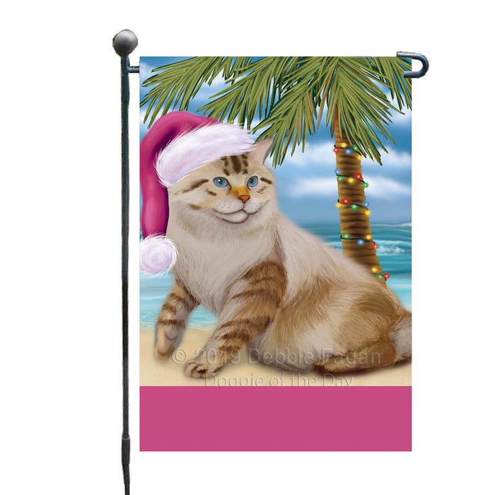 Personalized Summertime Happy Holidays Christmas American Bobtail Cat on Tropical Island Beach  Custom Garden Flags GFLG-DOTD-A60370