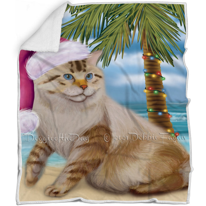 Summertime Happy Holidays Christmas American Bobtail Dog on Tropical Island Beach Blanket