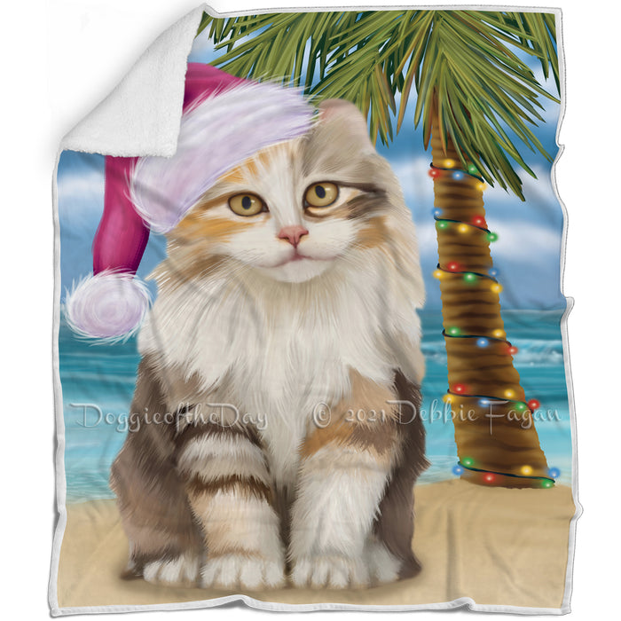 Summertime Happy Holidays Christmas American Curl Cat on Tropical Island Beach Blanket