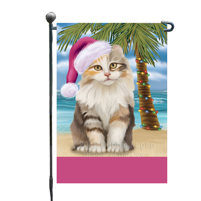 Personalized Summertime Happy Holidays Christmas American Curl Cat on Tropical Island Beach  Custom Garden Flags GFLG-DOTD-A60371