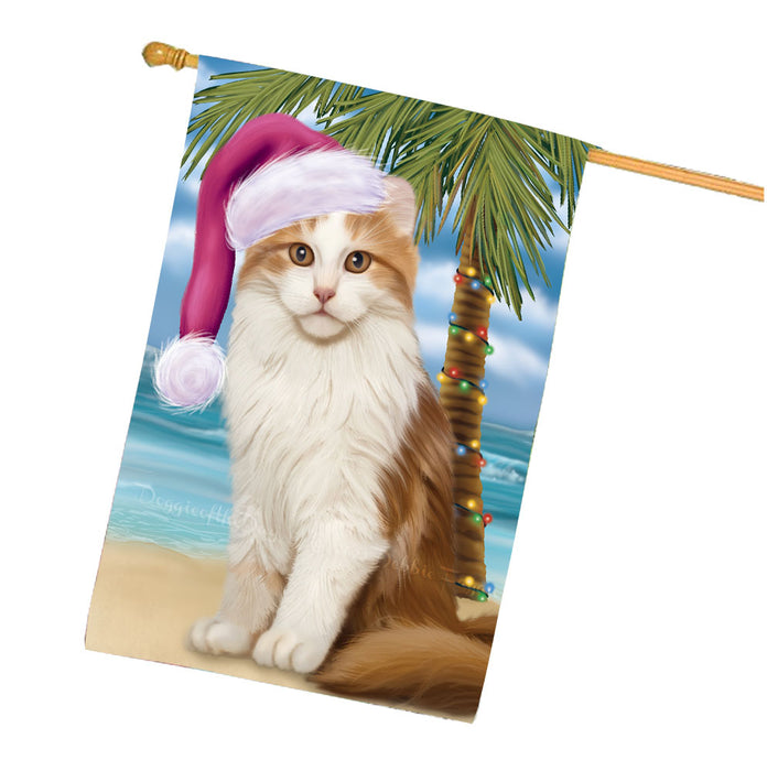 Christmas Summertime Beach American Curl Cat House Flag Outdoor Decorative Double Sided Pet Portrait Weather Resistant Premium Quality Animal Printed Home Decorative Flags 100% Polyester FLG68640