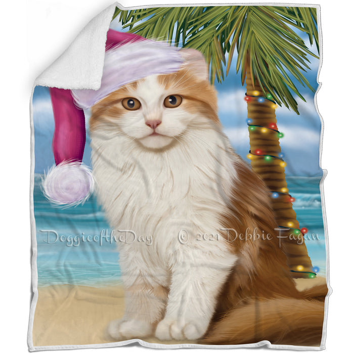 Summertime Happy Holidays Christmas American Curl Cat on Tropical Island Beach Blanket D152