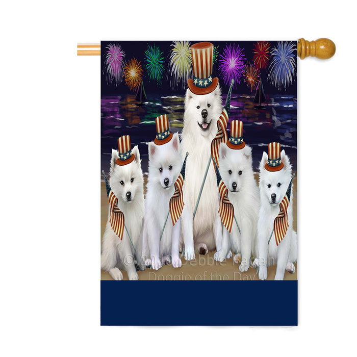 Personalized 4th of July Firework American Eskimo Dogs Custom House Flag FLG-DOTD-A57782
